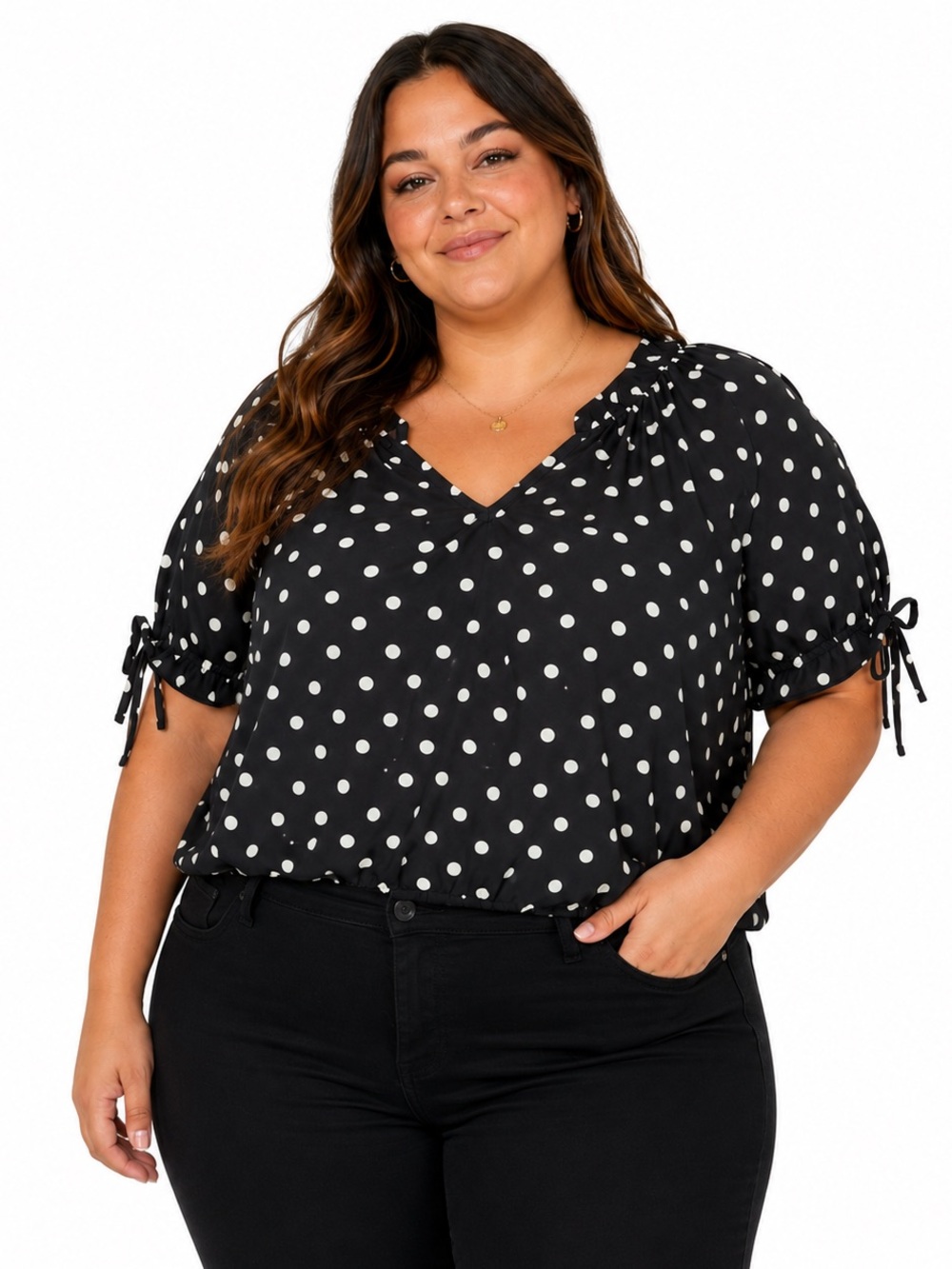 Blousology Black & White Polka Dot Peasant Blouse Plus Size 3X
